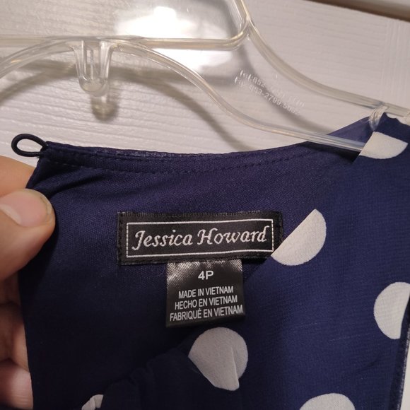 Jessica Howard navy blue / Dark blue polka dot mini dress. Size 4 petite - Picture 3 of 7